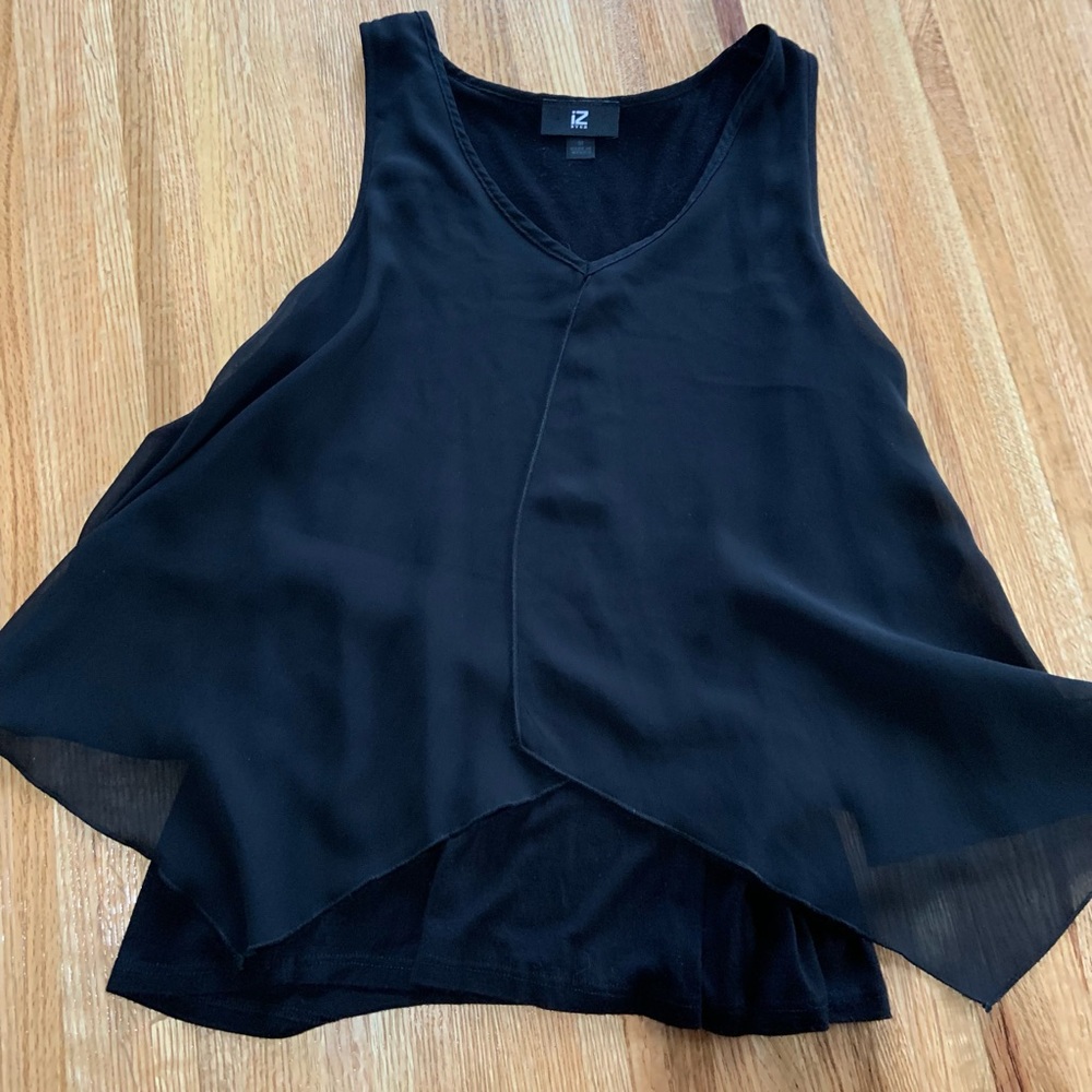 Iz byer black tank top with polyester overlay